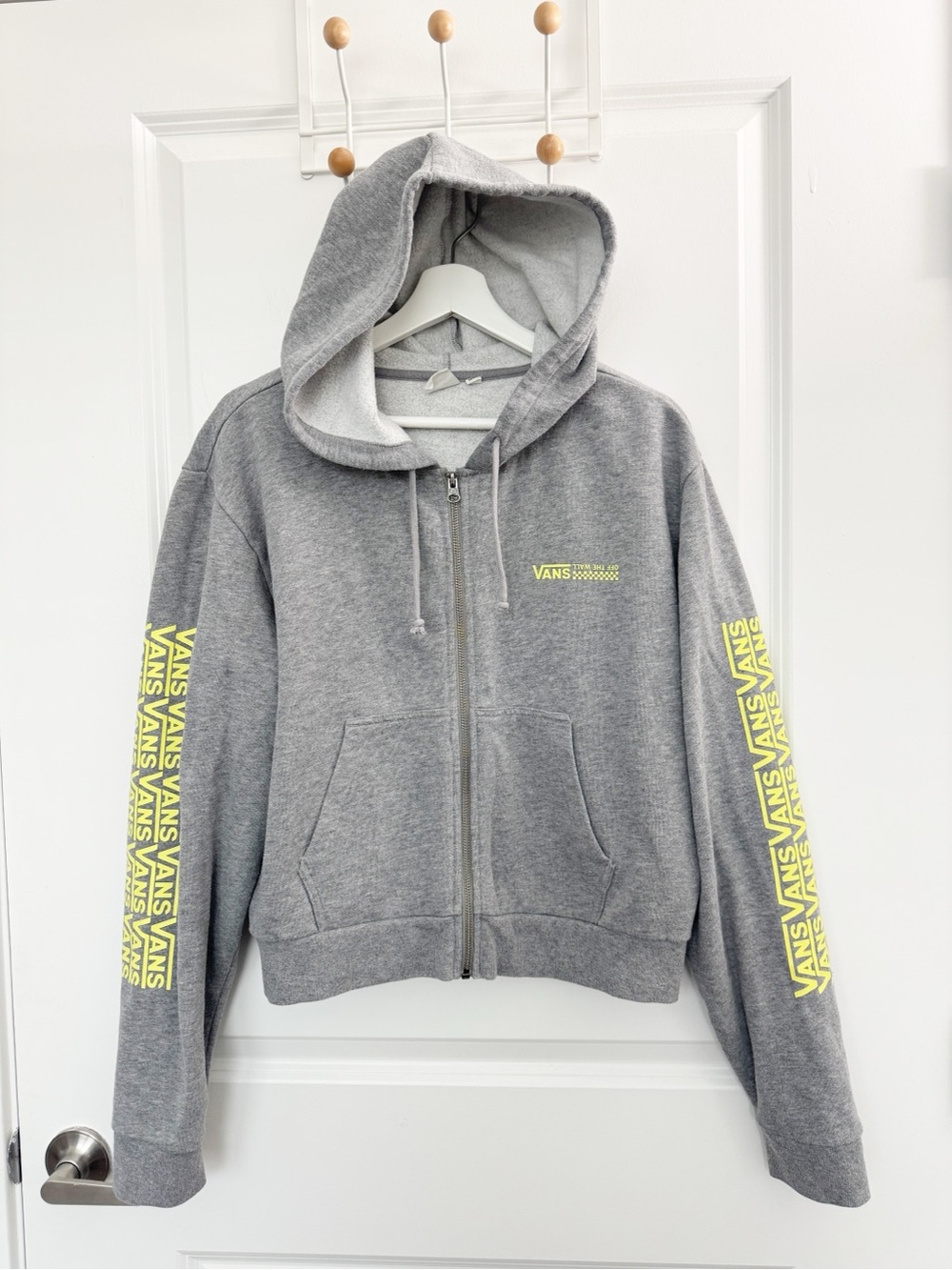 Vans Women's Gray Zip-Up Hoodie with Neon Logo Medium